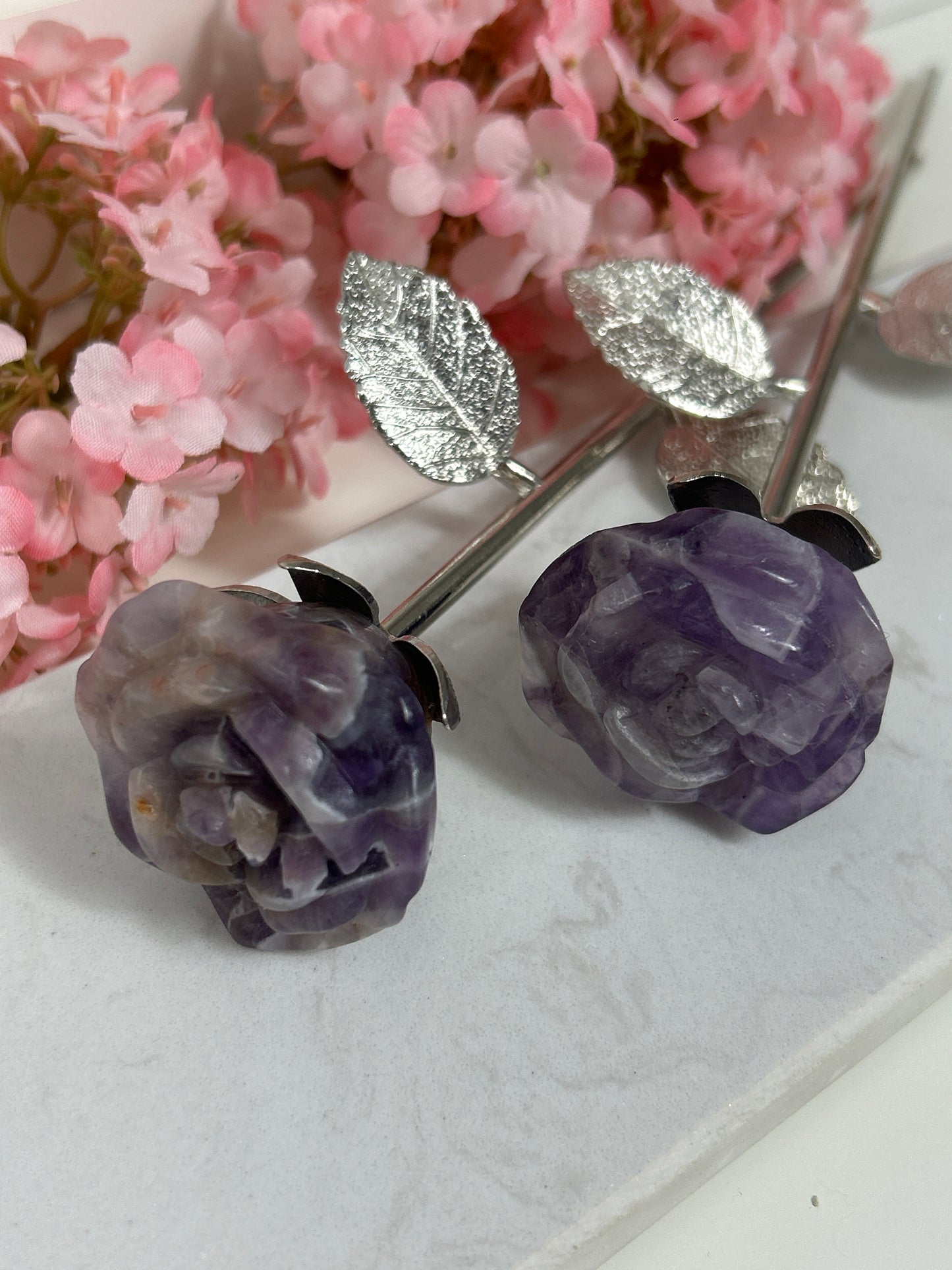 Amethyst Rose mit Metall Stiel